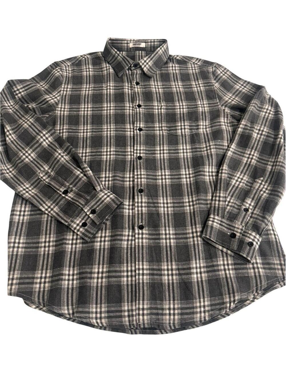 Coofandy Men's Gray Plaid Flannel Shirt, Size Large